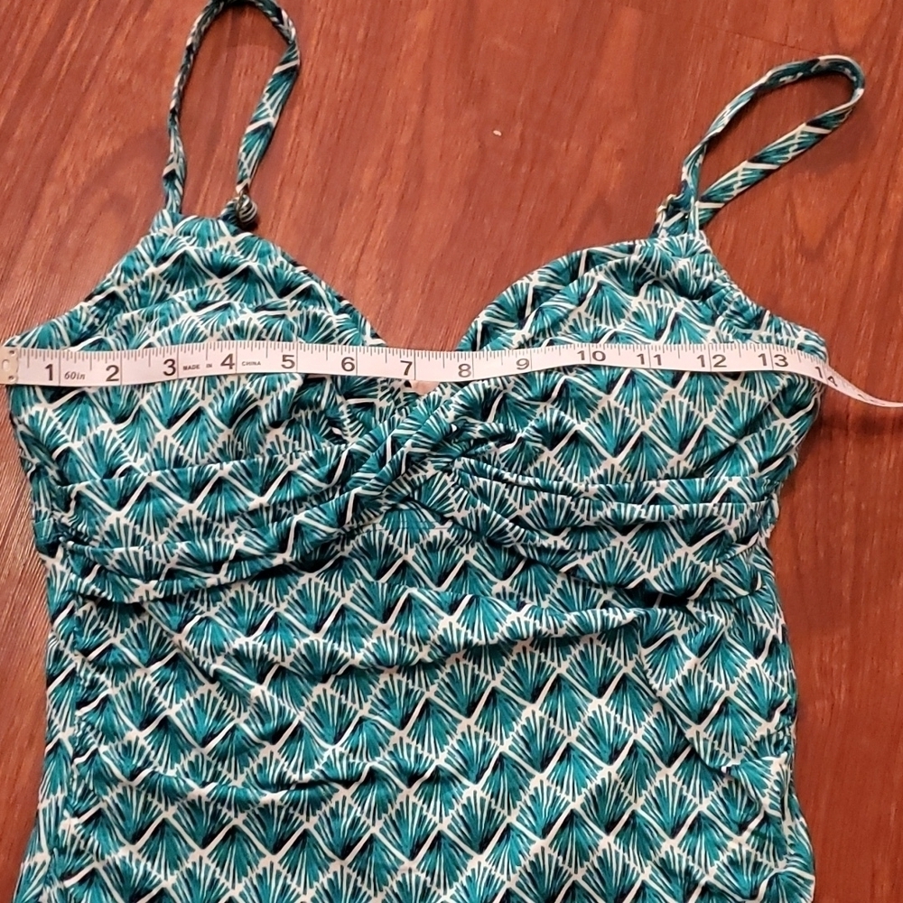 Merona Tankini Top Womens Medium Swimsuit Blue Green Palm Tree Style Pattern - Picture 5 of 9